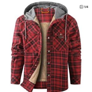 NWOT Men’s Flannel Shirt Jacket Sherpa Fleece Plaid Hoodie - Size XL